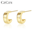 CZCITY Minimallist Sterling 925 Silver Open Huggie Hoops 14K Gold Plated Fashion Simple Hoops Earrings
