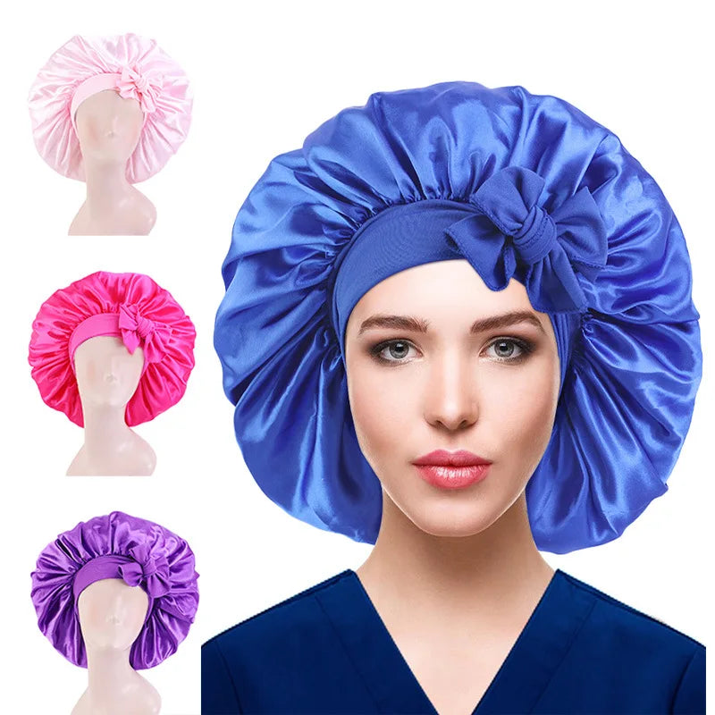 Wholesale Custom Silk Satin Bonnet With Tie Bands Long Bonnet With logo Luxury With Edge Tie