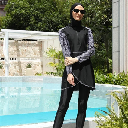 MOTIVE FORCE New Design Zipper Muslim Swimwear Full-coveraged Hijab Islamic Swimwear Maillot De Bain Femme Burkini
