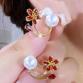 Rinhoo Irregular Flower Pearl Gold Earrings Woman Korean Fashion Jewelry Zircon Accessories Flower Earrings Rhinestone Gold