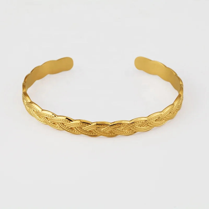 Minimalist Gold Plated Jewelry Stainless Steel Opening Twisted Cuff Bracelet Bangle for Women
