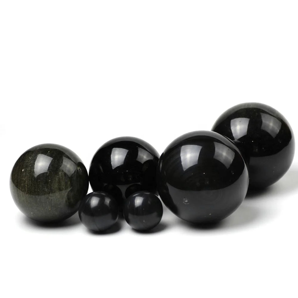 Wholesale Natural Black Obsidian Sphere Large Golden Crystal Balls for Meditation Decorative Gift