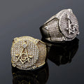 Men's Unisex Women Luxury Gold Plated Iced Out Diamond Lodge Freemason AG Masonic Ring Hip Hop Punk Style