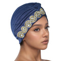HeadWrap Hair Turbans African Turban Flower Pearl Crystal Twisted Head Turban Muslim Head Wrap for Women