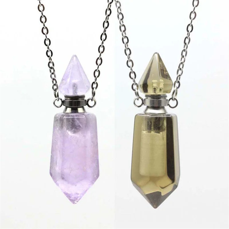 Natural Gemstones Crystal Perfume Bottles Pendant Pendant Necklaces Natural Essential Oil Crystal Bottle Necklace
