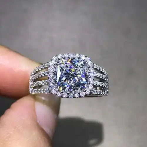 CAOSHI Luxury Diamond Bling CZ Silver Plated Jewelry Cushion Cut Zircon Finger Rings Engagement Woman Classic Design Rings
