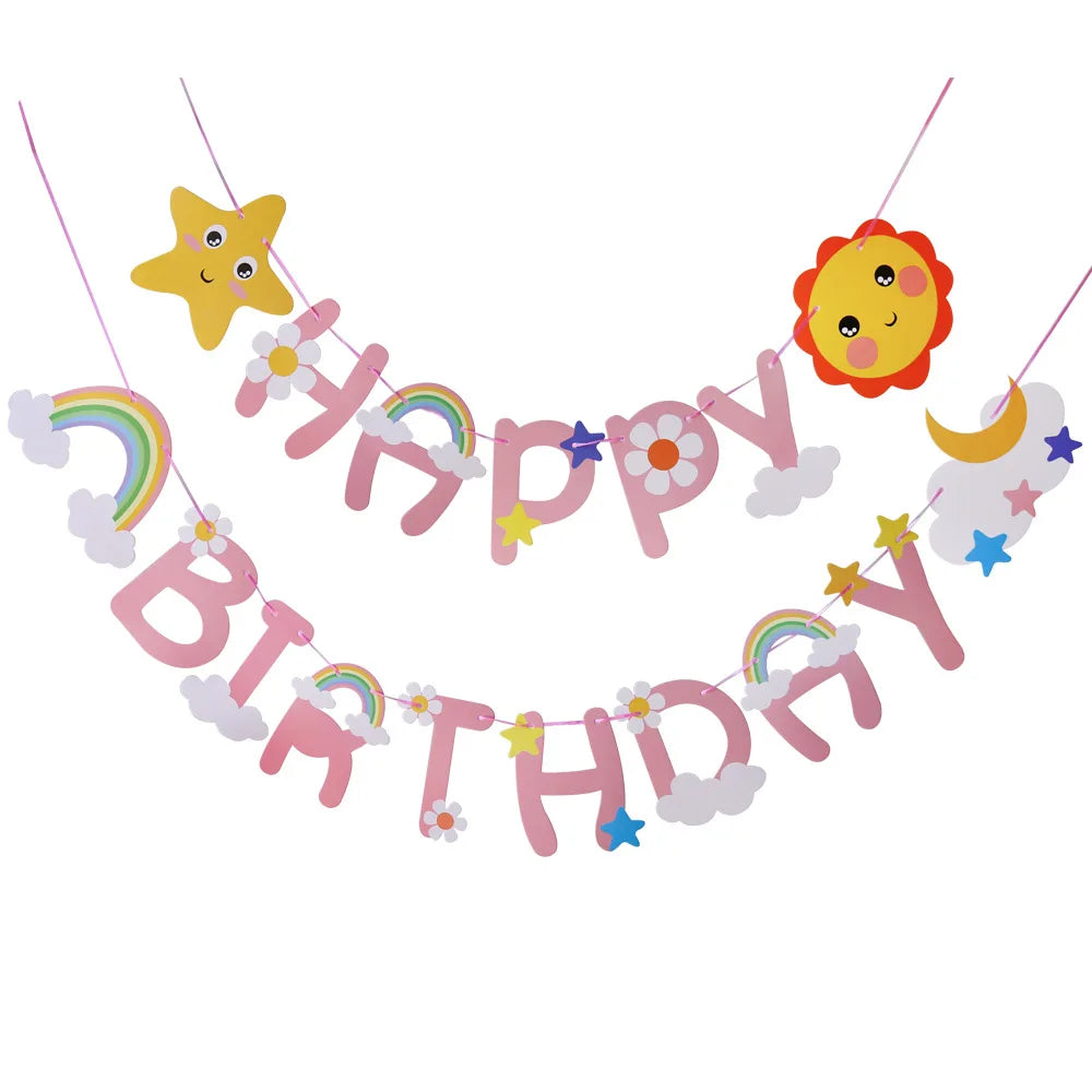 Happy Birthday Flag Banner Stars Sunflower Rainbow Moon Pendant Party Supplies Paper Decoration for Birthday Parties