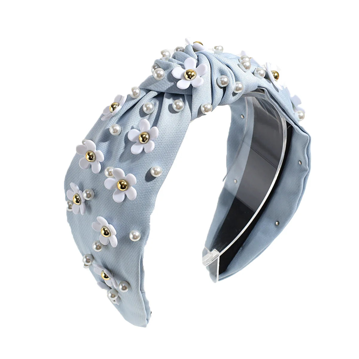 Fashion European-American Style Retro High-grade Non-slip Pearl Flower Knot Headband for Party High Cranial Top Hair Accessories