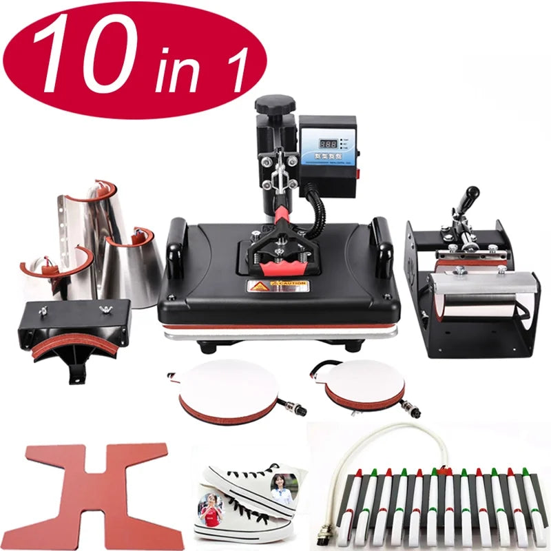RubySub 10 in 1 Combo Heat Press Machine Sublimation Machine for T Shirt Mug Hat Plate Pen Shoes