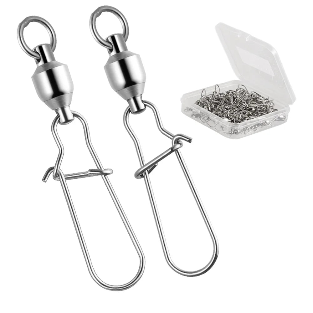 Rikimaru Anti-Winding Bearing One Ring Stainless Steel Snap Fishing Swivel With Pin Connector 40pcs/pack Link Snap Swivels