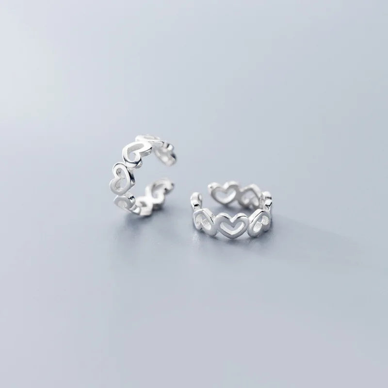 S925 Sterling Silver Women Hollow Heart Clip Earrings Wholesale Fashion Jewelry