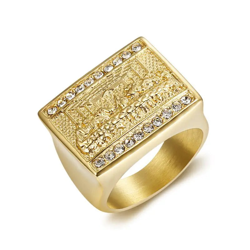New Hip Hop Stainless Steel Gold Diamond Men's Ring