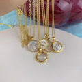 Femmes Constellations Necklace Stainless Steel 18K Gold Round White Shells Star Sign Pendant Necklaces for Women Jewelry