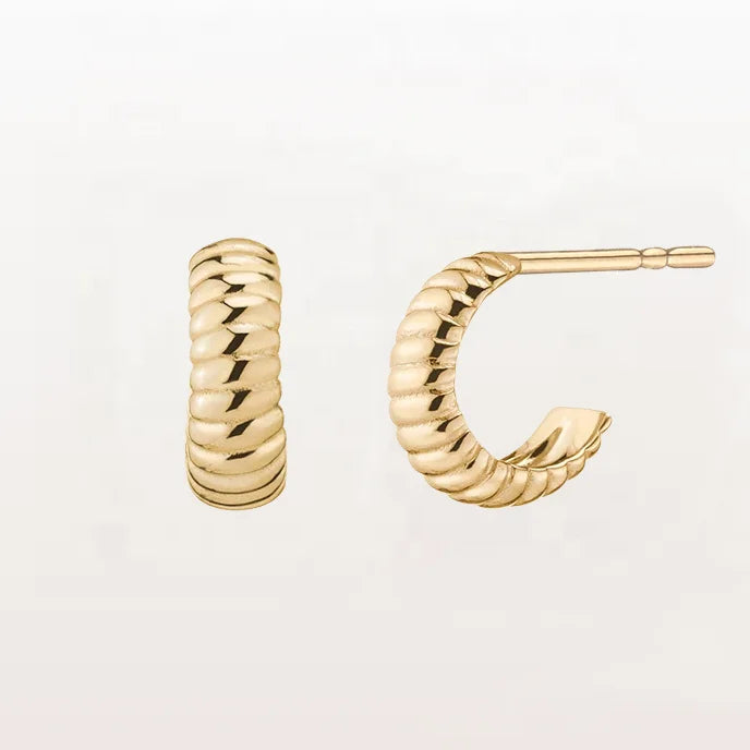 LOZRUNVE 925 Sterling Silver Gold Vermeil Minimalist Chunky Twisted Half Open C Hoop Earring