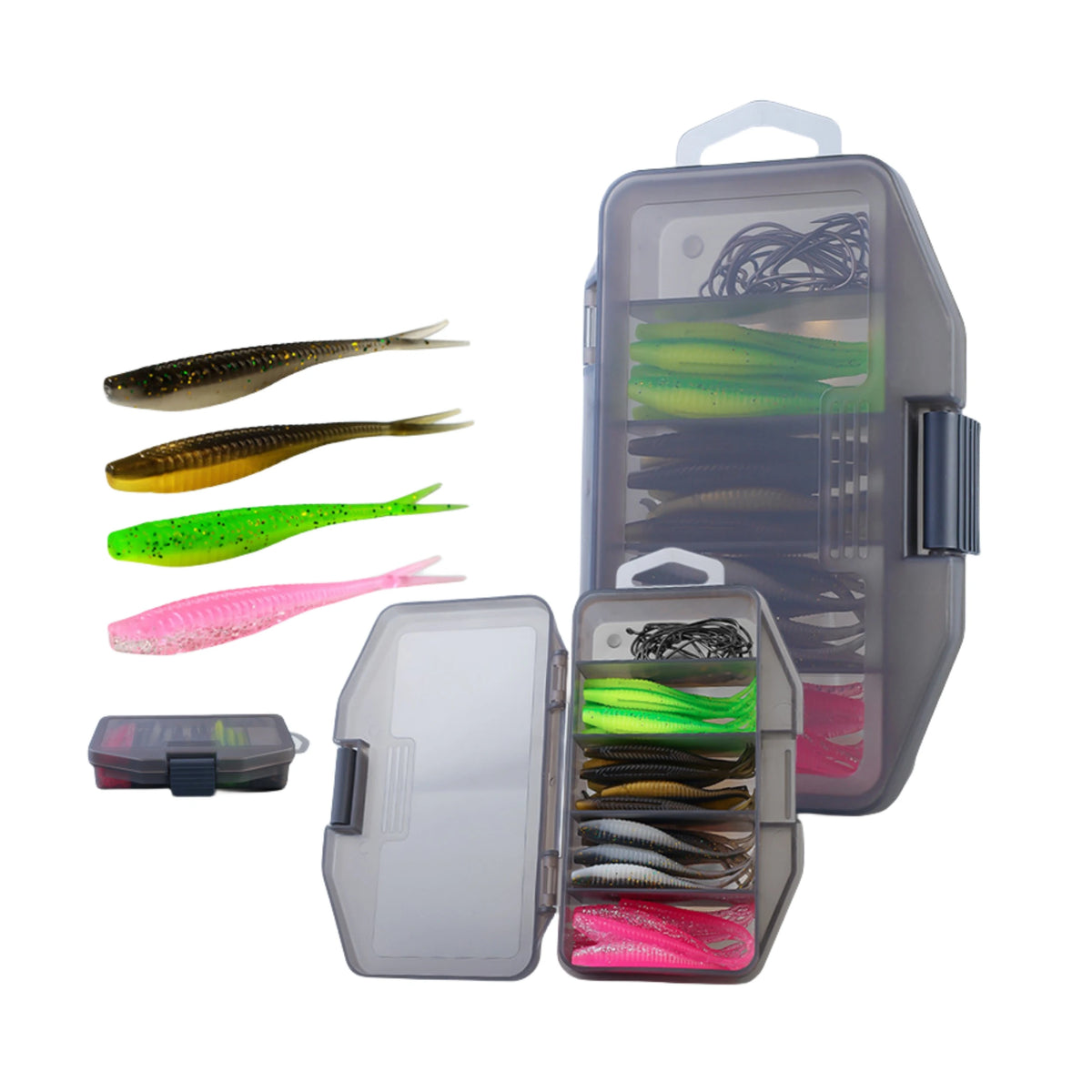 Hot 61pcs 117g Fish Lure Combo Set Forked Tail Shape Fishing Lures Set Box Bait Artificial Swimbait TPE TPR Soft Plastic Lure