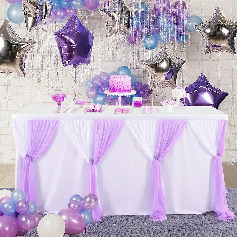 New Arrival Party Banquet Decoration Table Skirting Cross Tulle Table Skirt Table Cover