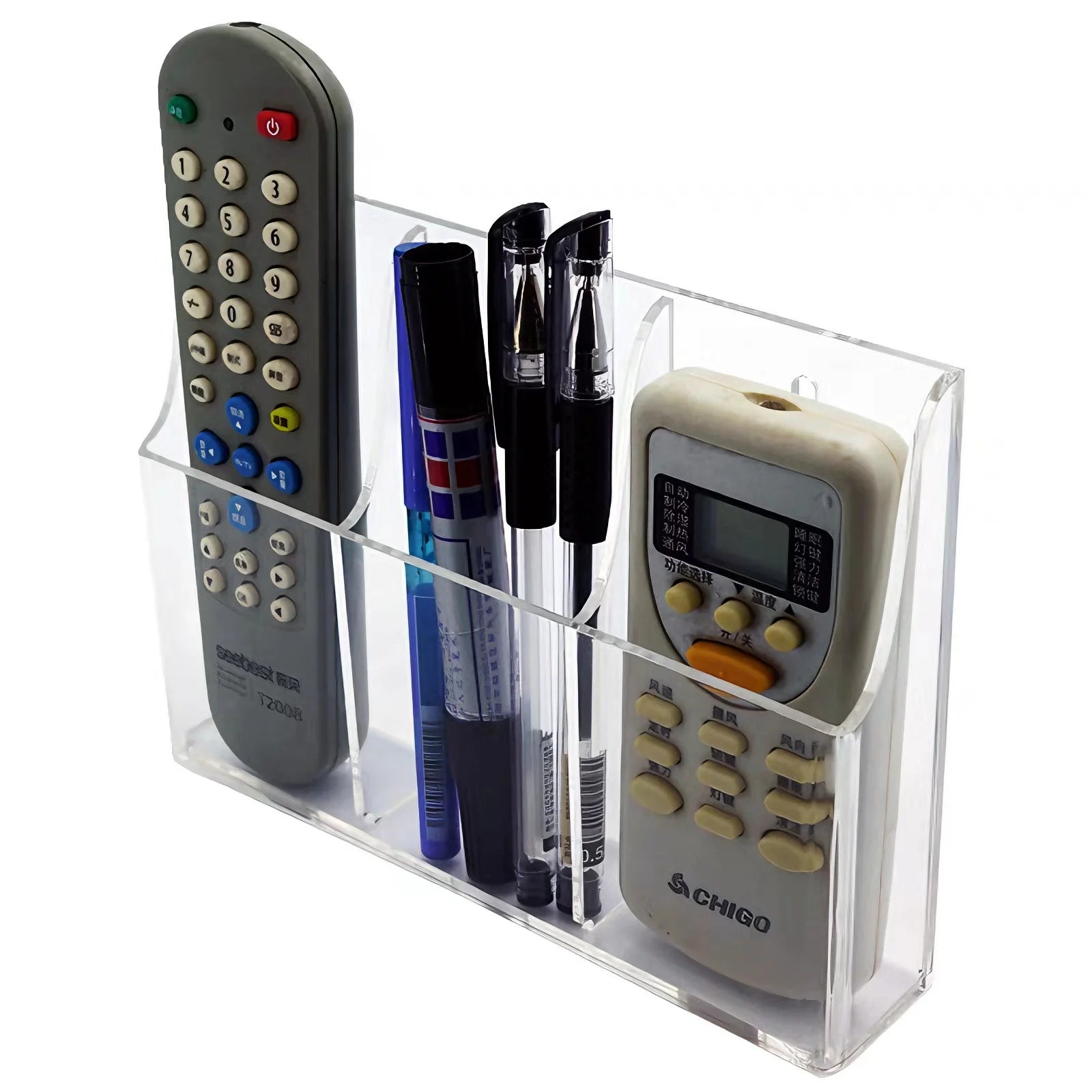 Acrylic Standing Type Modern Multifunction Phone Holder with Charging Stand and Remote Control Storage