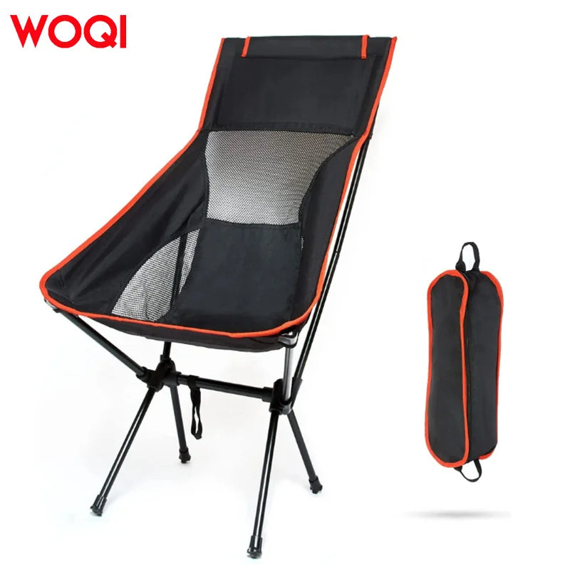 WOQI Modern High-Back Moon Camping Chair Ultralight Portable Folding Beach Chair for Outdoor Hiking and Garden Use
