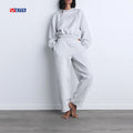 2026 Trending Product Clothing Grey Tracksuit for Women Custom Sweatsuit Set 2 Piece Wide Leg Pants and Cropped Sweatshirt Set