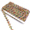 New Design Wholesale Bulk Multi Color rainbow Gems Stretch Lace Rhinestone Jacquard Lace Trim for Women Dress
