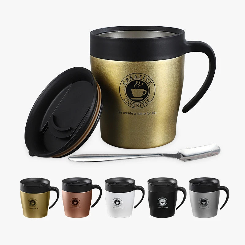 Wholesale Custom Logo BPA Free Home Office Tumblers Food Grade Double Wall Stainless Steel Coffee Mugs with Handle