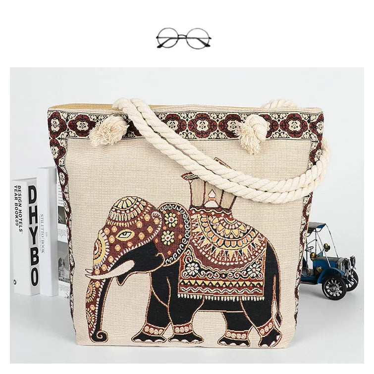 Hot Selling Jacquard Linen Beach Bag Cotton Rope Portable Ladies Shoulder Linen Bag Beach Bags Summer 2020