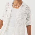 Custom Design Logo Knitwear Knitted Cardigan Short Sleeve Mesh Hollow Out Oversized Open Knit Crochet Shirt