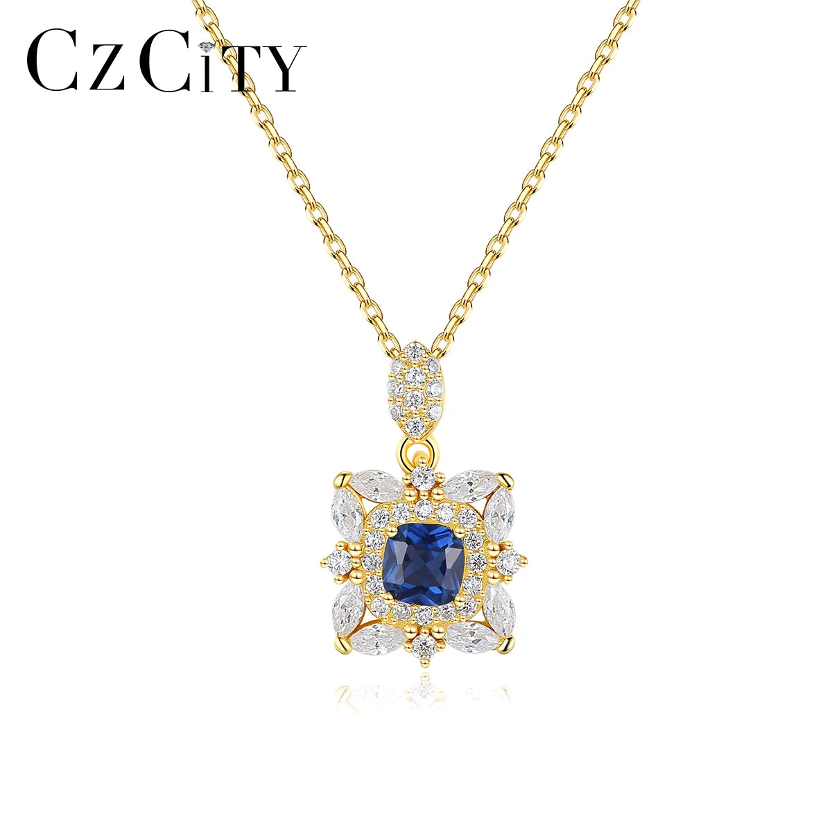 CZCITY Elegant Jewelry Gift Pendant Necklace Halo Crystal Gemstone S925 Silver Scale Light Necklace
