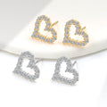 Luxury 925 Sterling Silver Stud Earrings Dainty Geometric Hollow Out Heart Earrings Hypoallergenic Jewelry Gift