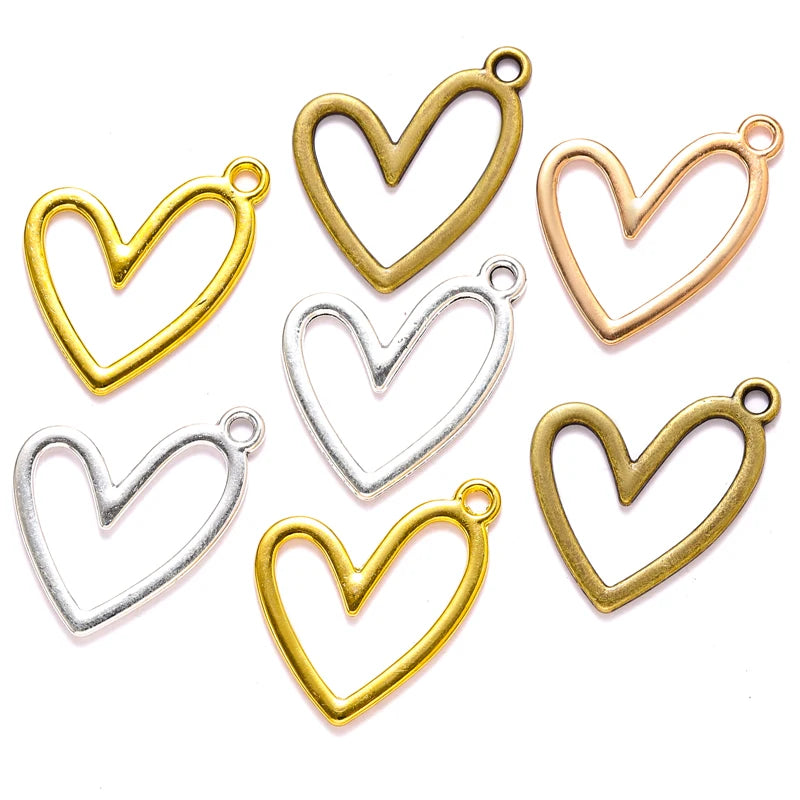 5Color Oblique Hollow Heart Shaped Charm for Bracelet Earring Necklace Pendant DIY Jewelry Accessories Making 25*21mm A134