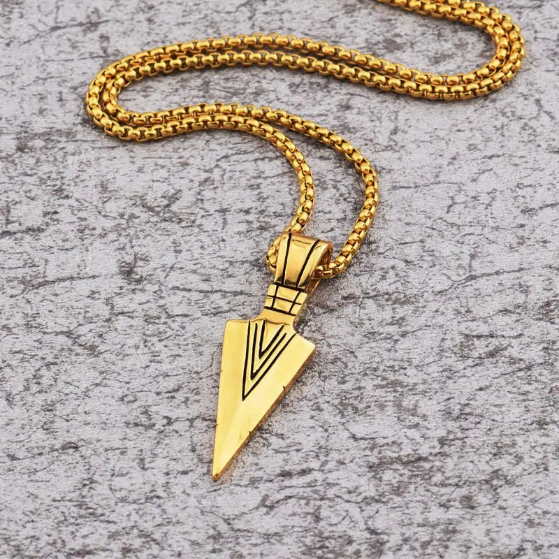 New Arrival Triangle Arrowhead Pendant Gold Stainless Steel Arrowhead Charm Rolo Chain Men Spearhead Necklace