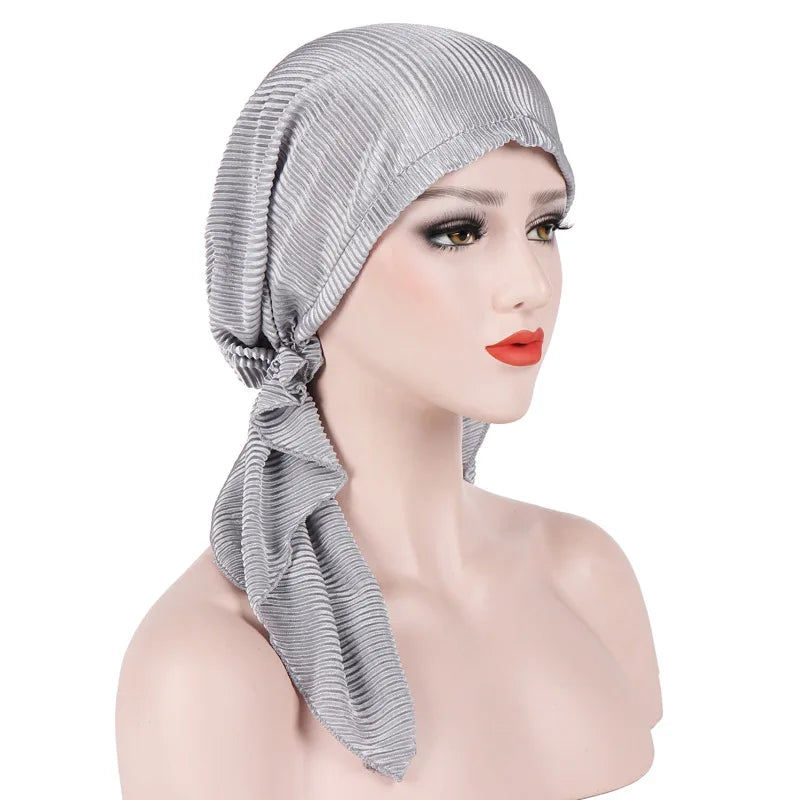 Fashionable New Versatile Muslim Pleated Curved Floral Cloth Pure Pullover Hat Inner Turban