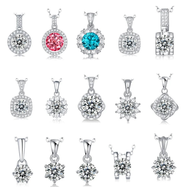 RINNTIN SMN Custom 925 Sterling Silver Women Shiny Moissanite Diamond Pendant Necklace Jewelry