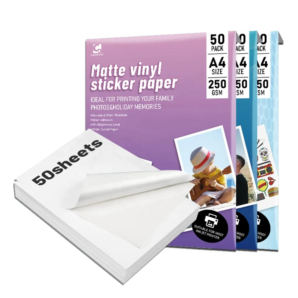 Gloss Waterproof Stickers Transparent A4 Adhesive Glossy Matte White Vinyl Sticker Paper for Inkjet Printer 8.5 X 11