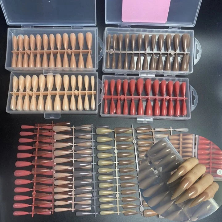 240Pcs/Box Solid Colors Short Almond Coffin Shape Nail Tips Private Label Full Cover Stiletto False Nail Tips Press on Nails