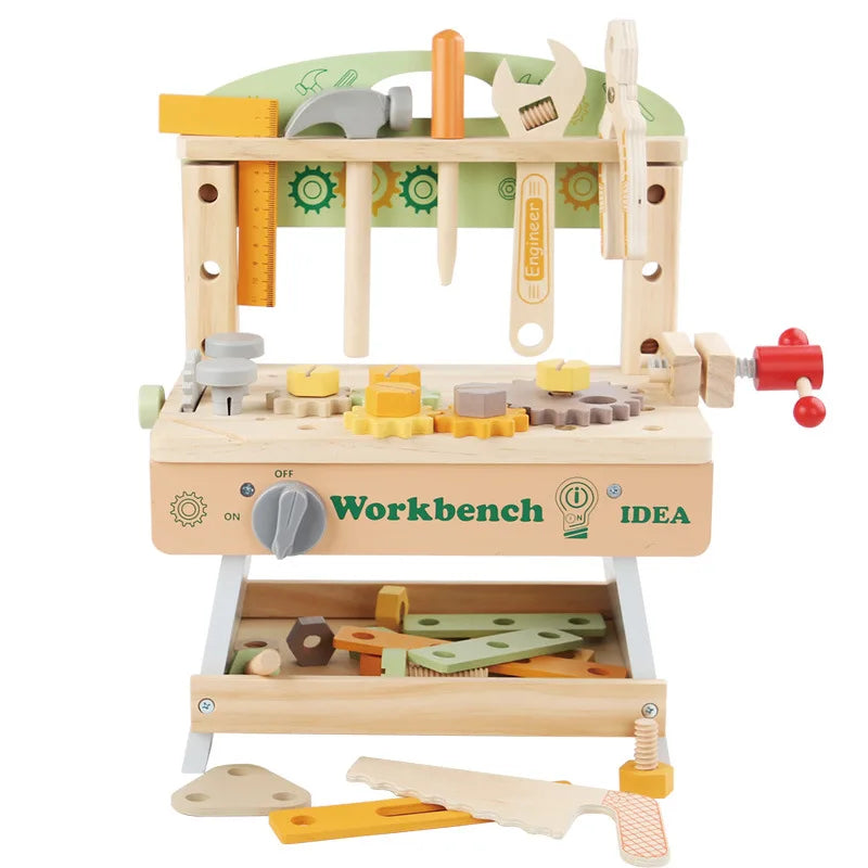 Children Role Play Toy Simulation Wooden Workbench Screws Nuts Wooden Tools Toy Fine Motor Skill Training Kids Educational Toys