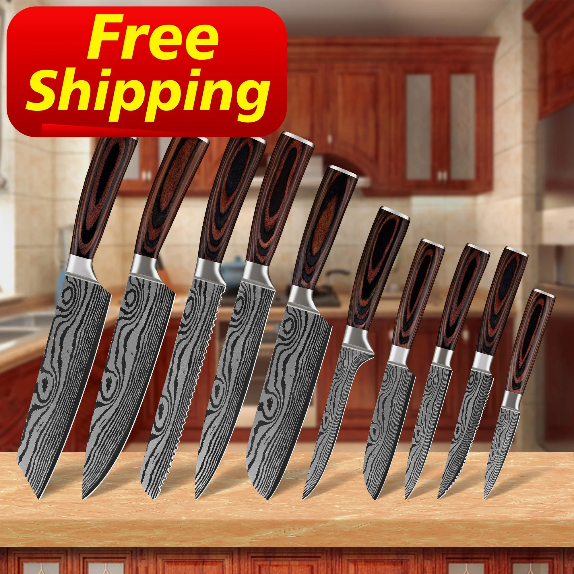 Free Shipping SkyCook Damascus Steel Kitchen Knives with Lifetime Guarantee Kitchen Vg10 Damascus Knife Gift with Wood Handle