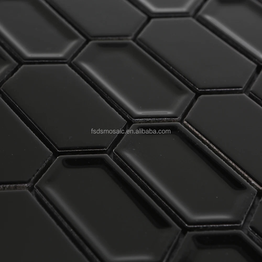 Black 3D Handmade Hexagon Biscuit Ceramic Mosaic Art Mosaic Tile