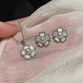 Natural Freshwater Pearl Necklace and Earring Set Beautiful Shell Inlaid Cherry Blossom 6-7mm Colorful Two Piece Jewelry Set