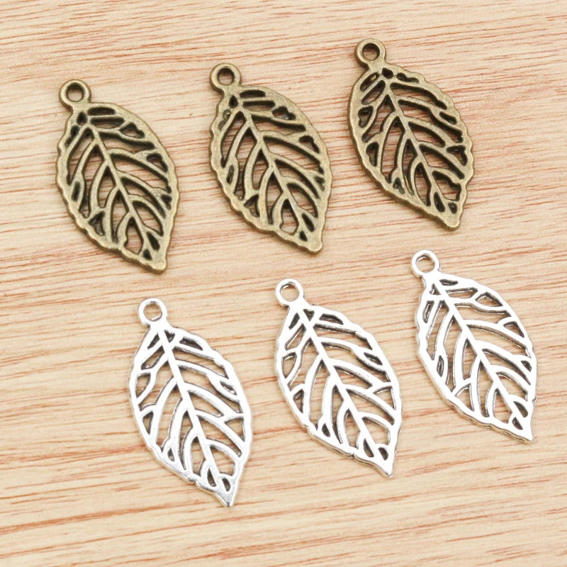 12pcs 27x15mm Bronze Antique Silver Plated Leaf Style Handmade Charms Pendant:DIY Jewelry Findings for Bracelet Necklace