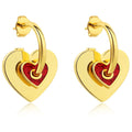 French Vintage Trendy High Quality Brass Electroplated 18k Gold Red Heart Stud Hoop Earrings Unisex Jewelry Customized Card
