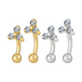 ASTM F136 Titanium 16G Triple CZ Flower Curved Barbell Rook Earring Eyebrow Cartilage Navel Ring Stud Piercing Jewelry