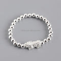 Sterling Silver 925 Feng Shui PIXIU Lucky Charm Bead Elastic Bracelet
