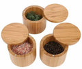 Natural Bamboo Salt Cellar Spice Container Seasoning Pepper Wooden Salt Box Bamboo Salt Box With Mini Spoon