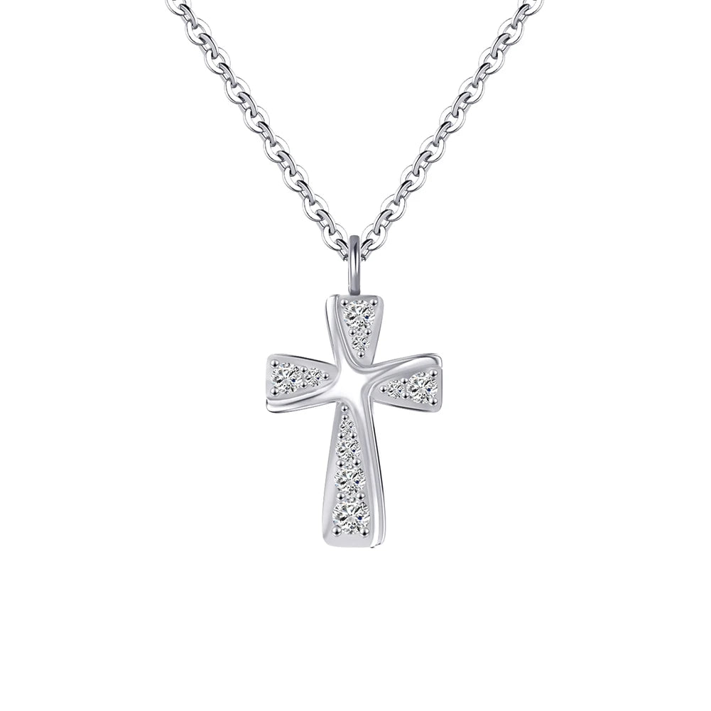 RINNTIN SN332 Custom Shinny Shaped Jewelry Zircon Cross Real 925 Sterling Silver Necklace for Women Factory Charm Necklace