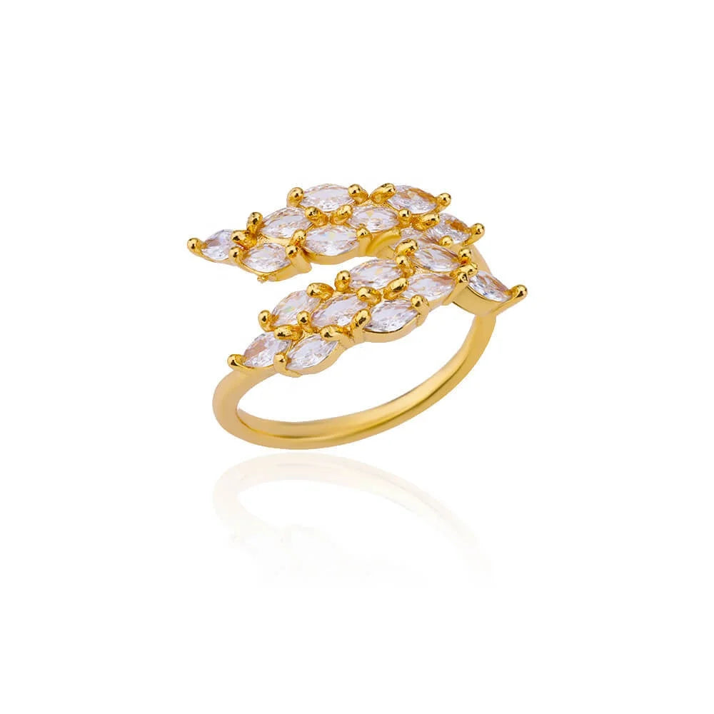 Hot Sale Branches Flowers Shaped Ring Fashion Jewelry Gold Plating Stainless Steel Opening Size Adjustable Ring