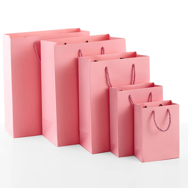 Wholesale Custom Printed Pink Cardboard Shopping Bag Ribbon Handle Personalized Logo Eco Friendly Biodegradable for Clothing