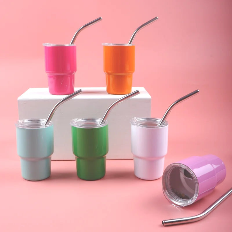 Mini Exquisite Straw 3oz Double-layer 304 Stainless Steel Thermos Cup Hot Sublimation Coffee Mug Shot Glass Liqueur Glass