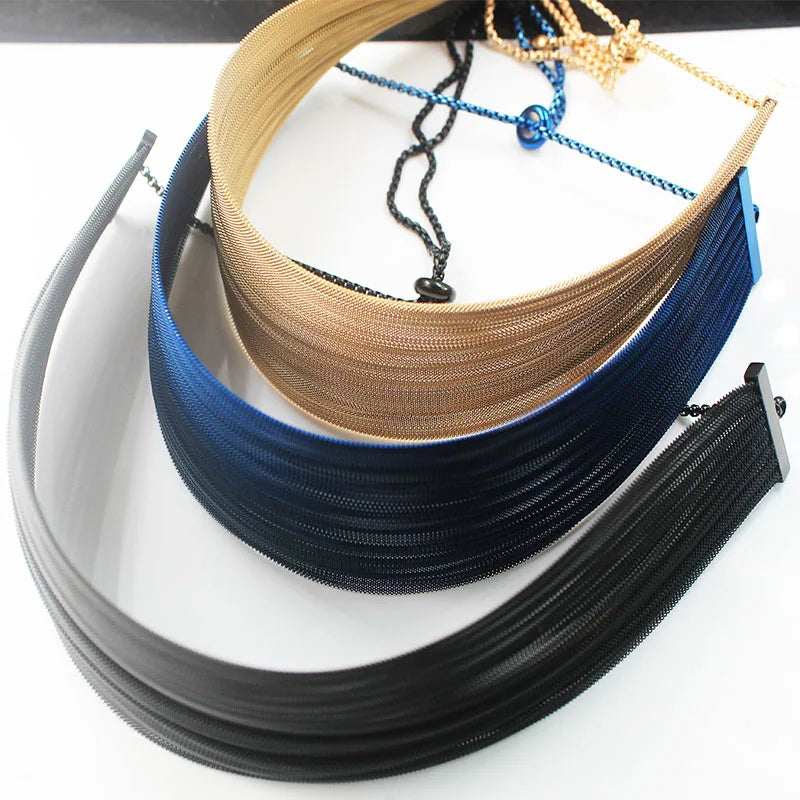 BMZ 2026 New Festival 3cm and 5cm Width Luxury 316L Stainless Steel Mesh Cuff Necklace With High Polishing
