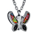 Murano Butterfly Christian Stainless Steel Silver Plated Urn Pendant Necklace Holder Keepsake Memorial Locket Cremation Ashes